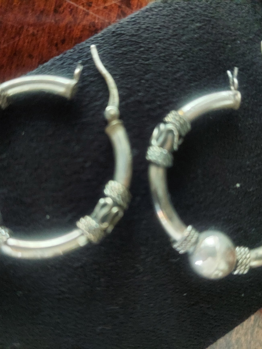 Silver Hoop Earrings with Bead Accents - Silver